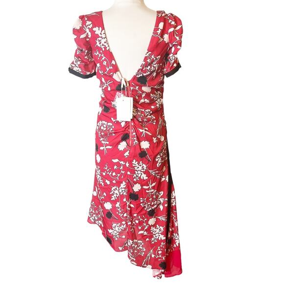 NWT Self-portrait Asymmetric Twist-front Floral-print Crepe De Chine Dress sz 4 - Picture 9 of 10